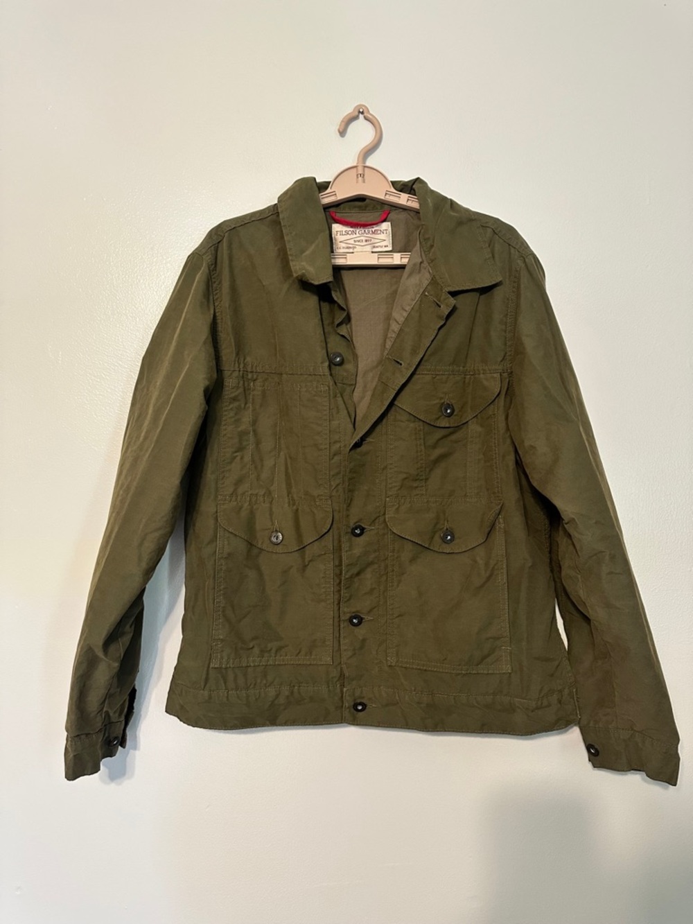 Filson Tin Cloth Short Lined Cruiser Men’s Jacket Olive Green size Large